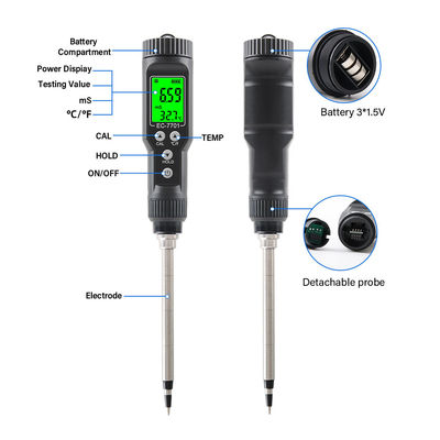 Waterproof 2 - in - 1 Soil Tester | EC (0.00 - 10.00mS/cm) & Temperature (-30℃ - 80℃) Meter for Gardening & Farming