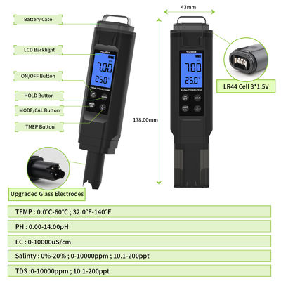 5 - in - 1 물 품질 검사기 - 수족관, 수영장 및 가정용 pH/금/TDS/EC/Temp Meter