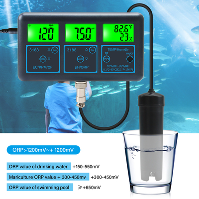 WiFi Tuya 앱 디지털 다기능 PH 미터 7in1 PH, EC, ORP, TDS, RH%, CF, 온도 온라인 검사자 물 품질 분석기