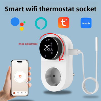 스마트 Tuya WiFi 온도 조절기 플러그 (타이머, 센서, 터치 컨트롤 포함)