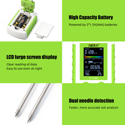 YIERYI 6-in-1 토양 테스터, 90° 회전 디스플레이로 원스텝 작동 - pH, 비옥도, 습도, 조도, 온도, 습도 측정