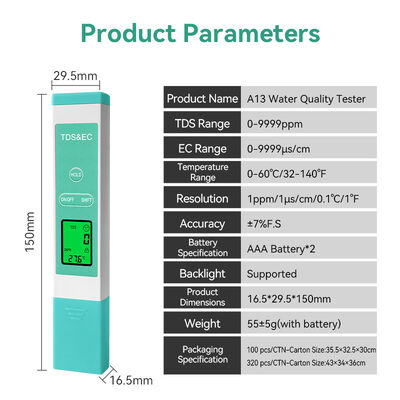 고 정밀성 내구성 티타늄 합금 프로브 물 TDS 미터 0-9999 ppm TDS 범위 및 다중 파라미터 pH 측정