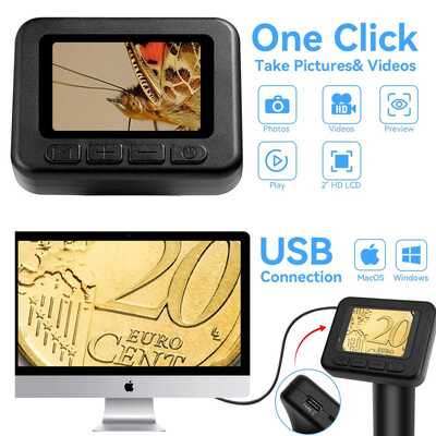 50X-1000X 휴대용 디지털 현미경 2" IPS 화면과 고화질 관찰을 위한 8개의 조절 가능한 LED