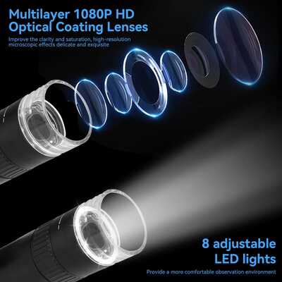 50X-1000X 휴대용 디지털 현미경 2" IPS 화면과 고화질 관찰을 위한 8개의 조절 가능한 LED