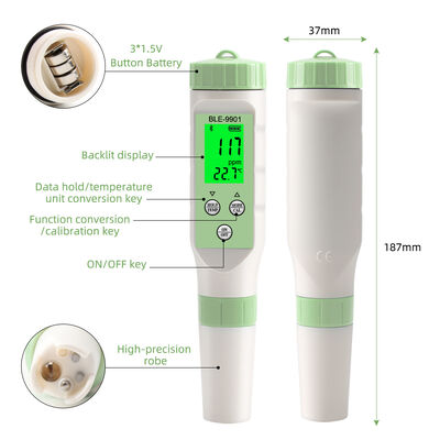 Professional 3-in-1 Digital pH Meter with Bluetooth Mobile App for High Accuracy 0.1 pH Water Quality Testing