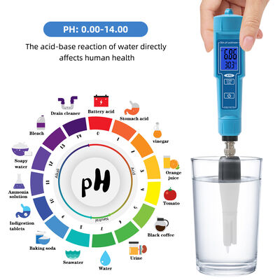 2 in 1 pH/Temp Digital pH Meter with 0.1 pH Accuracy and 0-50°C ATC Function for Lab and Pool Testing