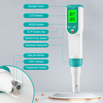 HD 대형 화면 디스플레이가 있는 방수 디지털 염도계 및 pH 측정기 (0-100% 염도 범위)