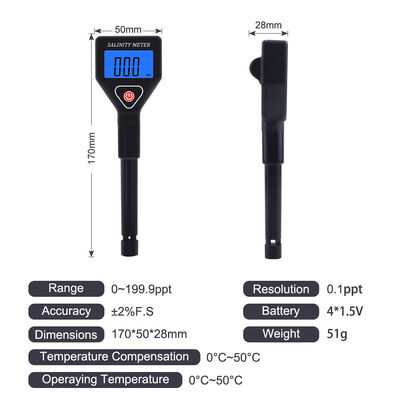 High-Precision Digital Salinity Meter with 0-199.9ppt Measuring Range for Multi-Scenario Water Testing
