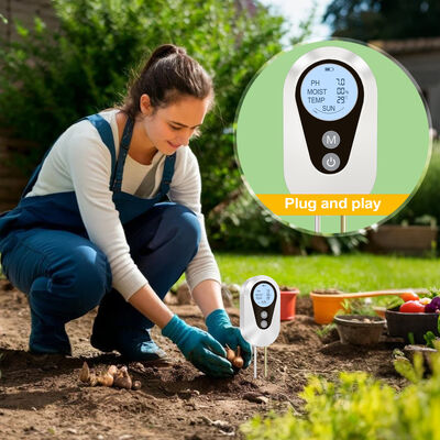 Digital 4-in-1 Soil PH Moisture Temperature Sunlight Tester With Backlit LCD For Garden Agriculture