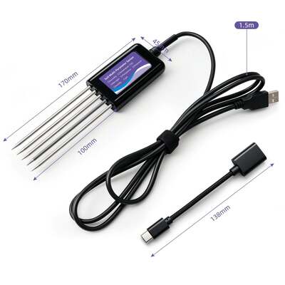 EC 온도, 습도, PH 비옥성 및 N-P-K 데이터 저장 기능이 있는 업그레이드된 USB-C 연결 토양 검사기