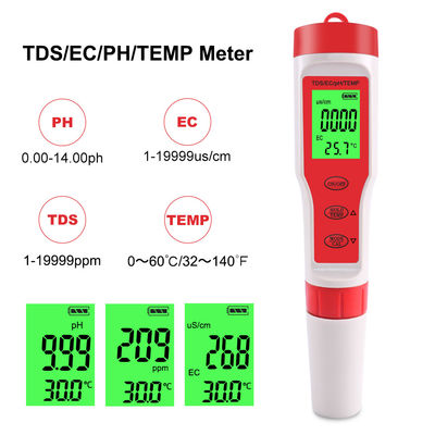 4 - in - 1 물 품질 검사기 - 수산물, 식수 및 연구실용 pH/EC/TDS/Temp Meter