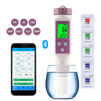 스마트 7-in-1 블루투스 수질 측정기 - pH/EC/TDS/ORP/염분/S.G/온도 미터 (가정, 실험실 및 양식용)