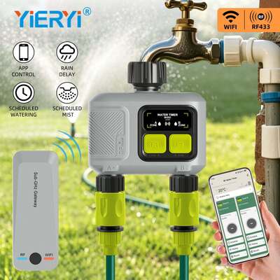 YIERYI 듀얼 존 RF 스마트 물 타이머 (Sub-GHz 게이트웨이 포함)